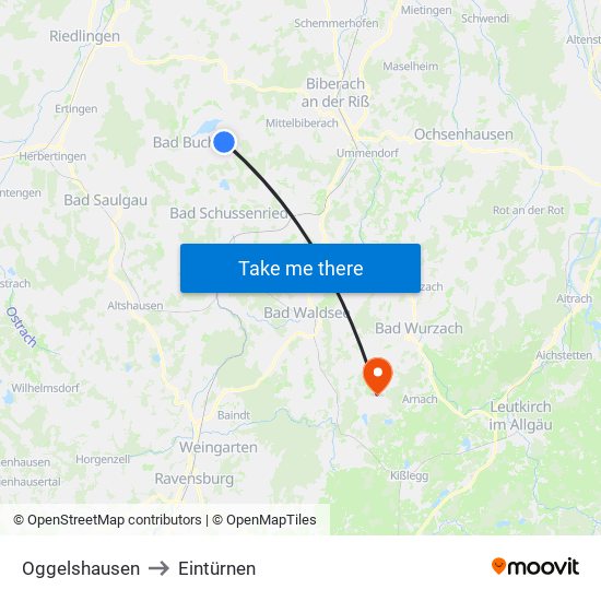 Oggelshausen to Eintürnen map