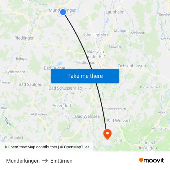 Munderkingen to Eintürnen map