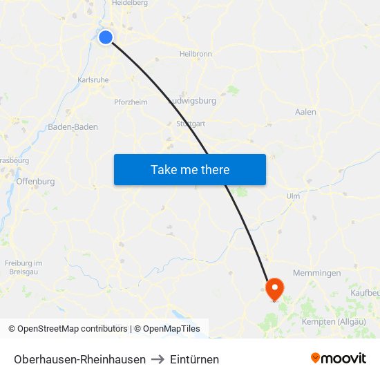 Oberhausen-Rheinhausen to Eintürnen map