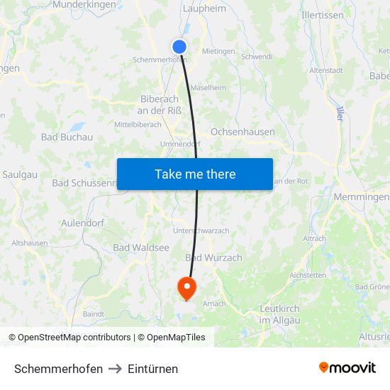 Schemmerhofen to Eintürnen map