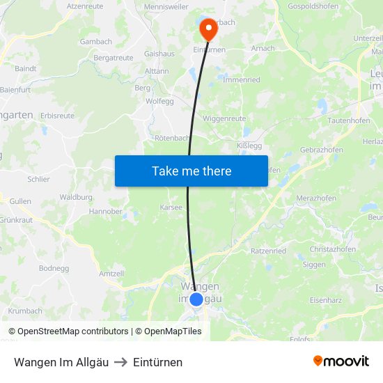 Wangen Im Allgäu to Eintürnen map