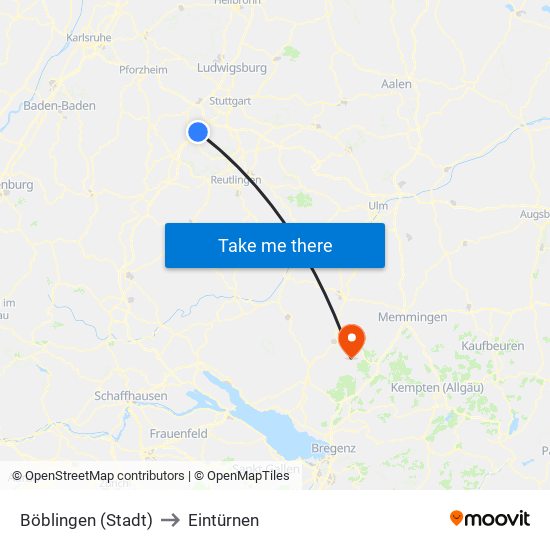 Böblingen (Stadt) to Eintürnen map