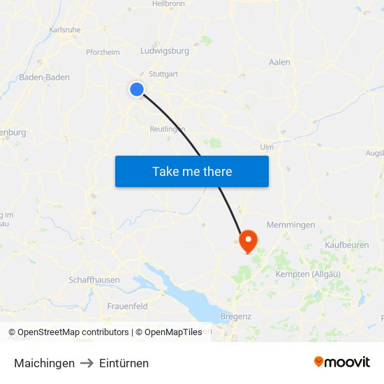 Maichingen to Eintürnen map