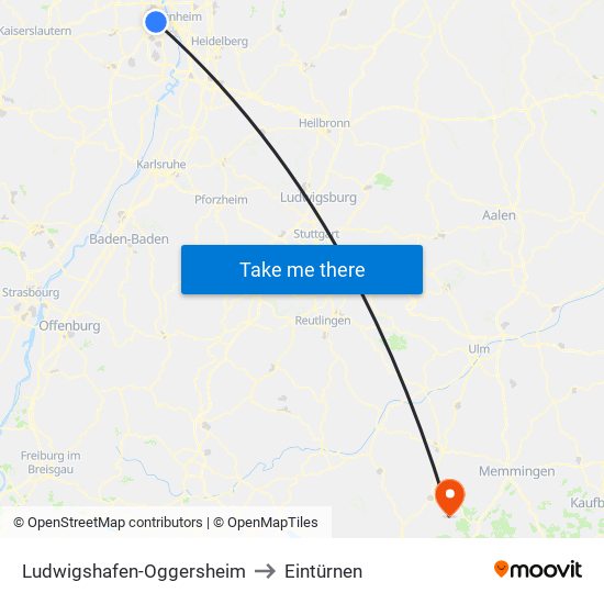 Ludwigshafen-Oggersheim to Eintürnen map