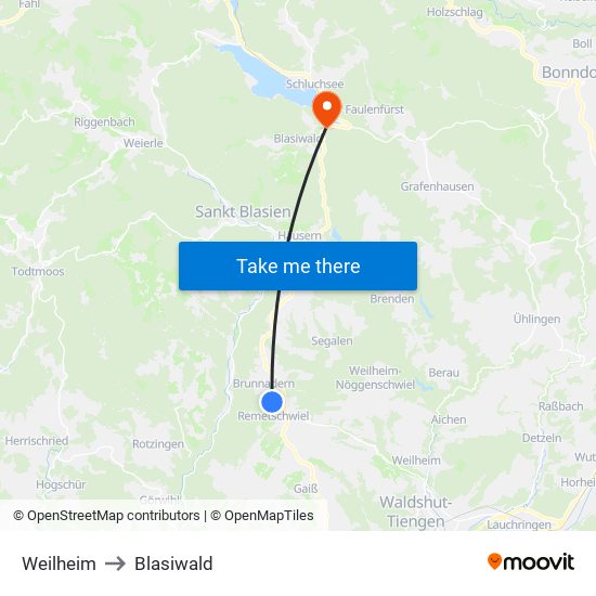 Weilheim to Blasiwald map
