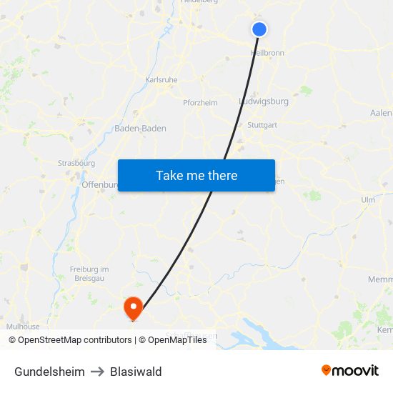 Gundelsheim to Blasiwald map