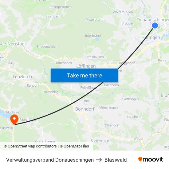 Verwaltungsverband Donaueschingen to Blasiwald map