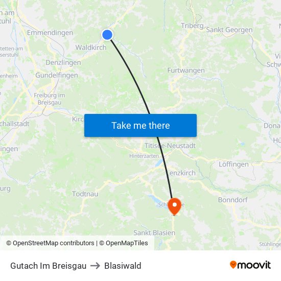 Gutach Im Breisgau to Blasiwald map