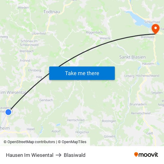 Hausen Im Wiesental to Blasiwald map