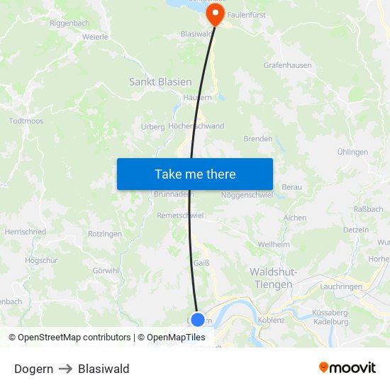 Dogern to Blasiwald map