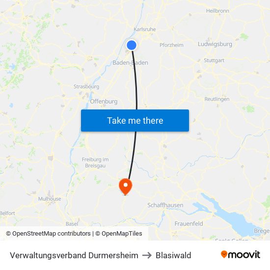 Verwaltungsverband Durmersheim to Blasiwald map