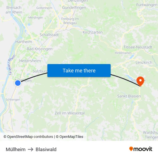 Müllheim to Blasiwald map
