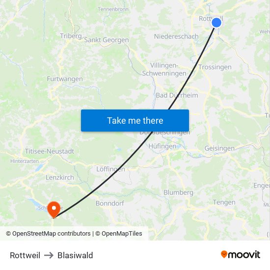 Rottweil to Blasiwald map