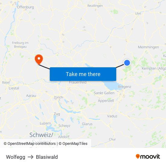 Wolfegg to Blasiwald map