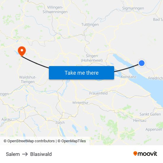 Salem to Blasiwald map