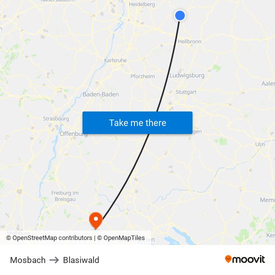 Mosbach to Blasiwald map