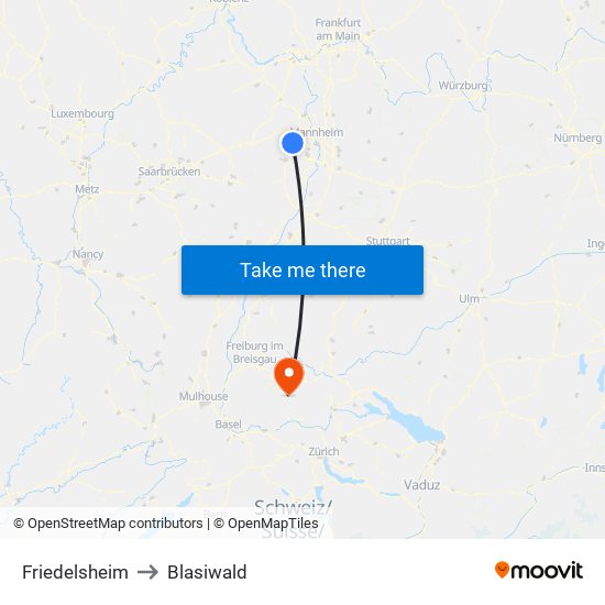 Friedelsheim to Blasiwald map