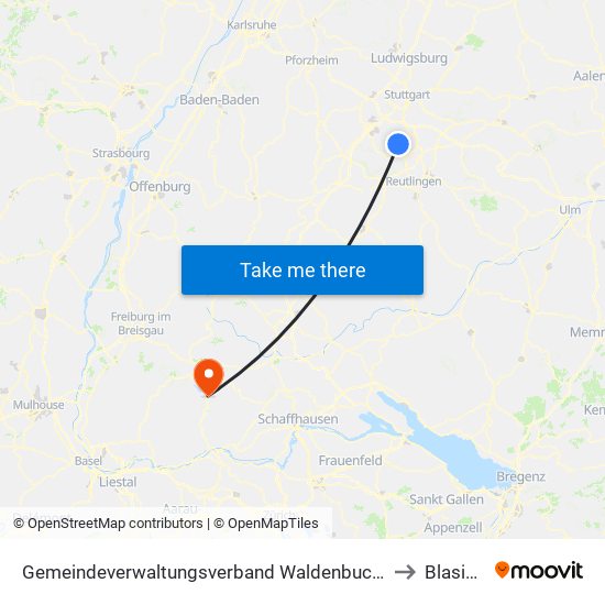 Gemeindeverwaltungsverband Waldenbuch/Steinenbronn to Blasiwald map