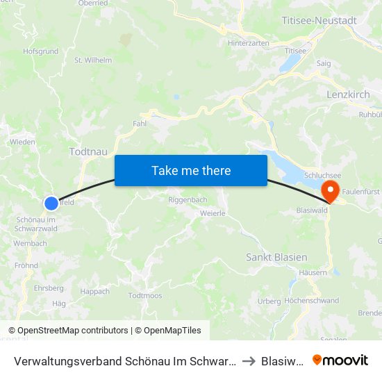 Verwaltungsverband Schönau Im Schwarzwald to Blasiwald map