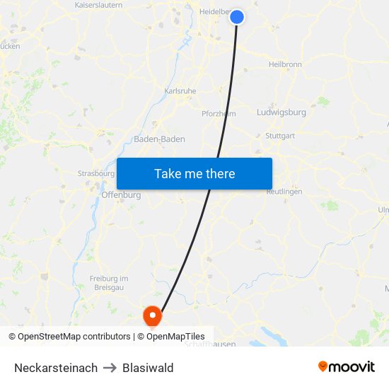 Neckarsteinach to Blasiwald map