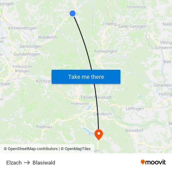 Elzach to Blasiwald map
