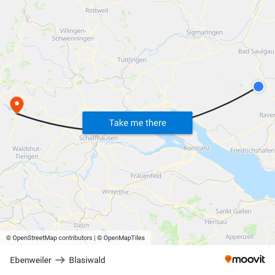 Ebenweiler to Blasiwald map
