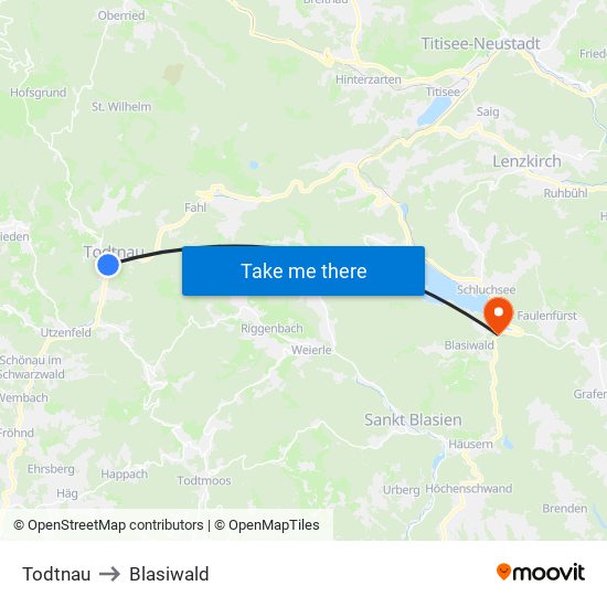 Todtnau to Blasiwald map