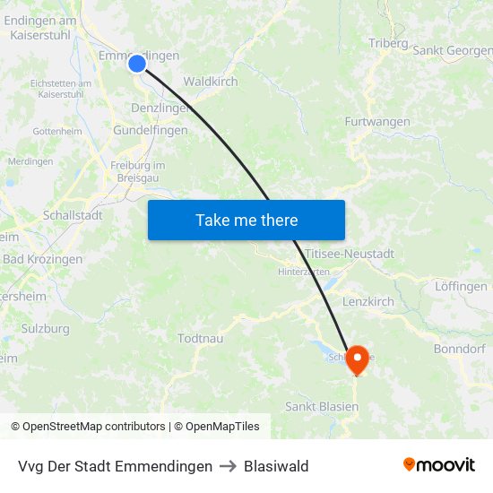 Vvg Der Stadt Emmendingen to Blasiwald map