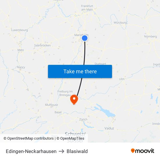 Edingen-Neckarhausen to Blasiwald map