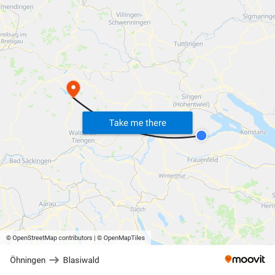 Öhningen to Blasiwald map