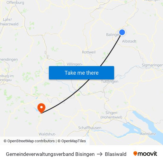 Gemeindeverwaltungsverband Bisingen to Blasiwald map