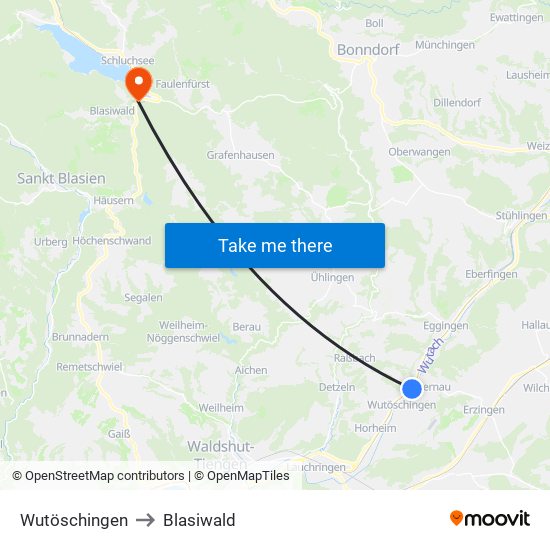 Wutöschingen to Blasiwald map