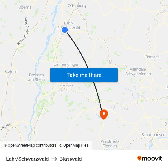 Lahr/Schwarzwald to Blasiwald map