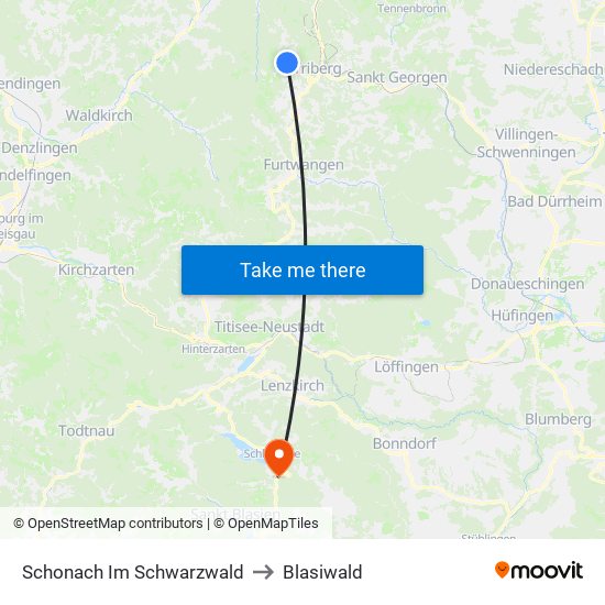 Schonach Im Schwarzwald to Blasiwald map