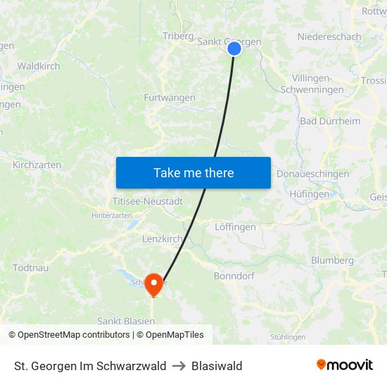 St. Georgen Im Schwarzwald to Blasiwald map