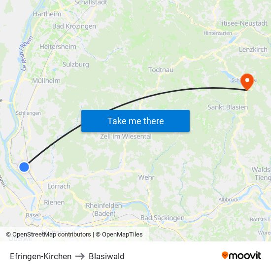 Efringen-Kirchen to Blasiwald map
