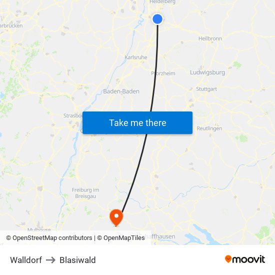 Walldorf to Blasiwald map