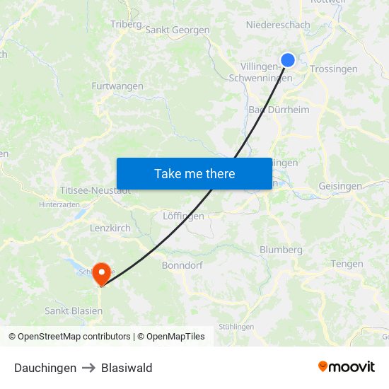 Dauchingen to Blasiwald map