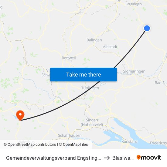 Gemeindeverwaltungsverband Engstingen to Blasiwald map