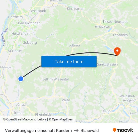 Verwaltungsgemeinschaft Kandern to Blasiwald map