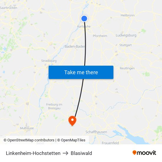 Linkenheim-Hochstetten to Blasiwald map