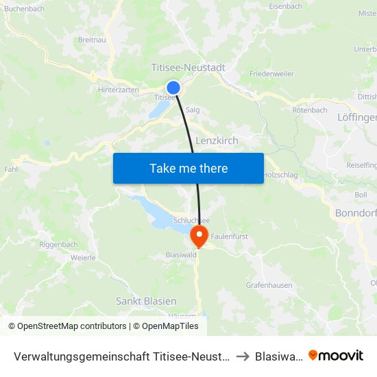 Verwaltungsgemeinschaft Titisee-Neustadt to Blasiwald map