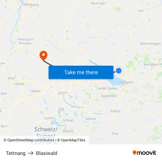 Tettnang to Blasiwald map