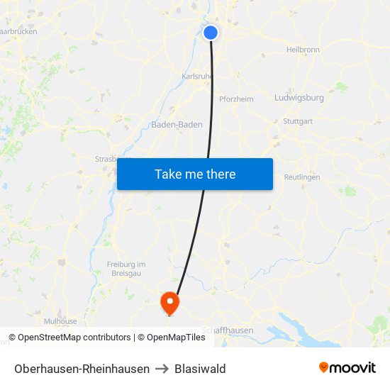 Oberhausen-Rheinhausen to Blasiwald map
