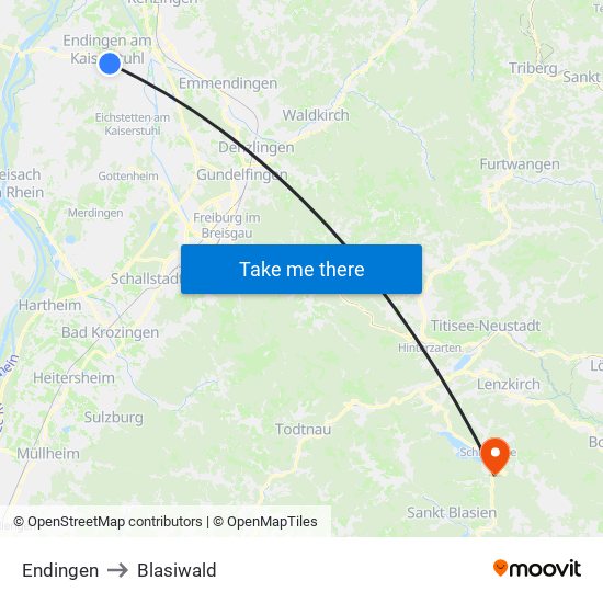 Endingen to Blasiwald map