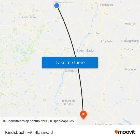 Kindsbach to Blasiwald map