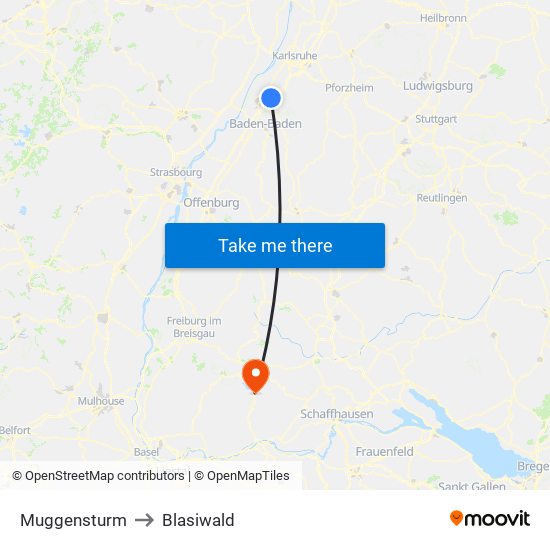 Muggensturm to Blasiwald map