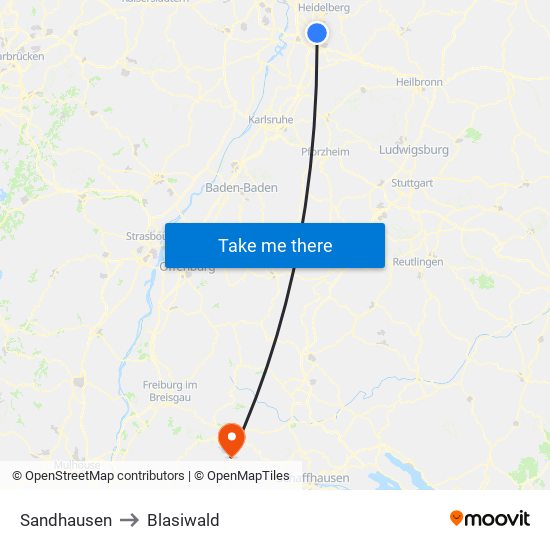 Sandhausen to Blasiwald map