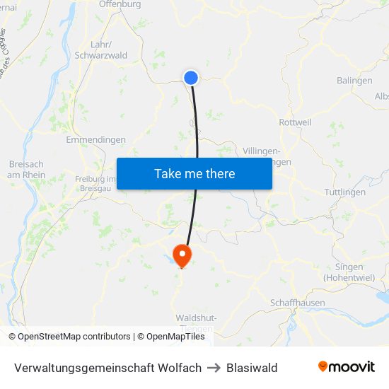 Verwaltungsgemeinschaft Wolfach to Blasiwald map