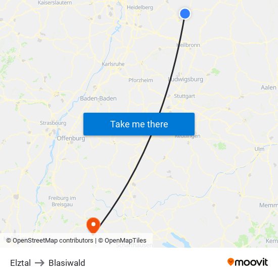 Elztal to Blasiwald map